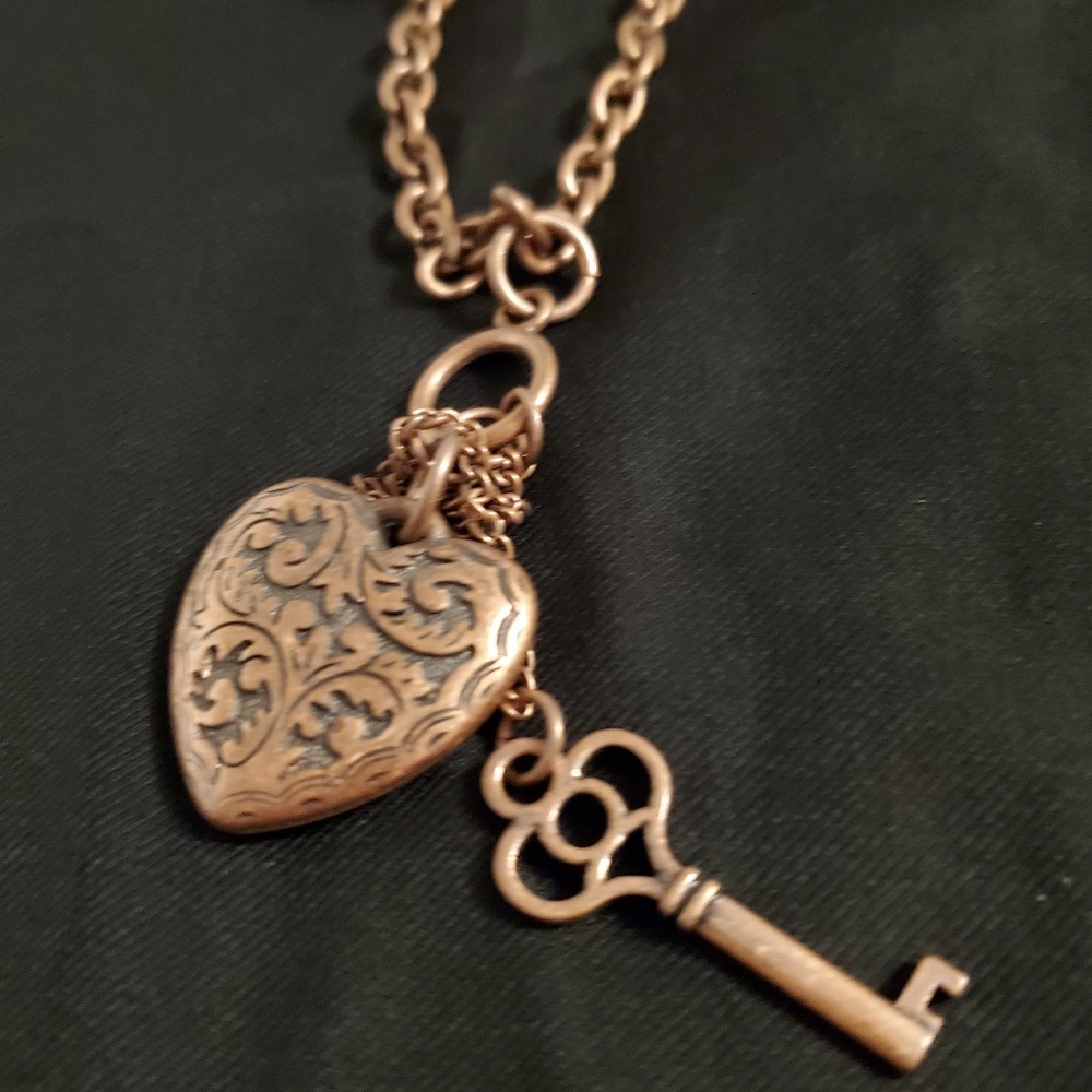 3for$25 brass gold heart key necklace